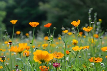 Yellow Wildflowers in a Green Field