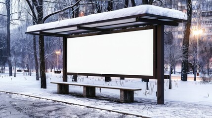 Obraz premium White Empty Billboard in Winter Park: Space for Mockup Information