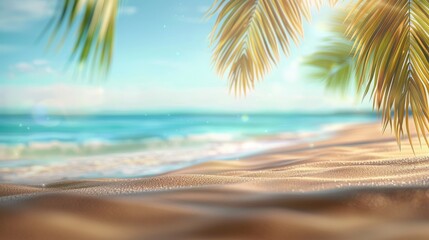 Tropical Summer Beach with Palm Trees: Sea Sky Background for Vacation Concepts