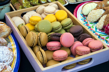 Macarons and other sweets at a street food market