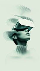 Woman Wearing VR Headset Immersed in a Futuristic Digital Experience, Abstract Virtual Reality