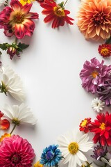 Fototapeta premium Colorful Flowers Frame White Background
