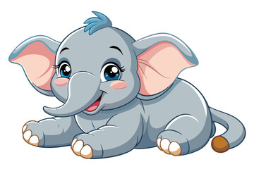 Obraz premium Vector of an adorable blue baby elephant with large ears and a friendly smile, sitting playfully on a white background