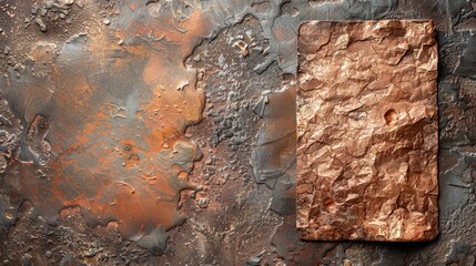 Recyclable copper piece on metallic surface with space for text