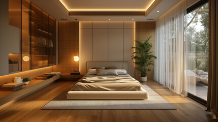 Fototapeta premium Cozy Modern Bedroom with Natural Light