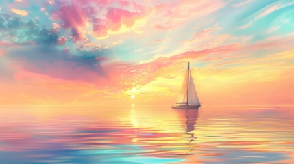 Fototapeta premium Clean Pastel Background with Sailboat Silhouette: Ideal for Summer Adventure and Water Travel Concepts