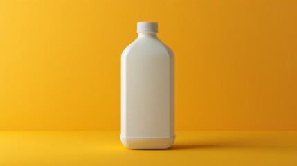 White Bottle on Vibrant Yellow Background: Mockup with Copy Space for Products
