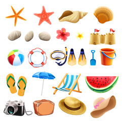 summer beach icons set