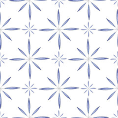 Pattern of watercolor snowflakes drawn by hand. For the design of clothes, fabrics, textiles, covers, scrapbooking, greeting cards, wrapping paper, poster