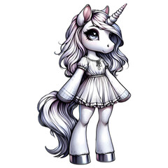 Adorable Cottagecore  Unicorn with Flowing Mane in Cute Outfit