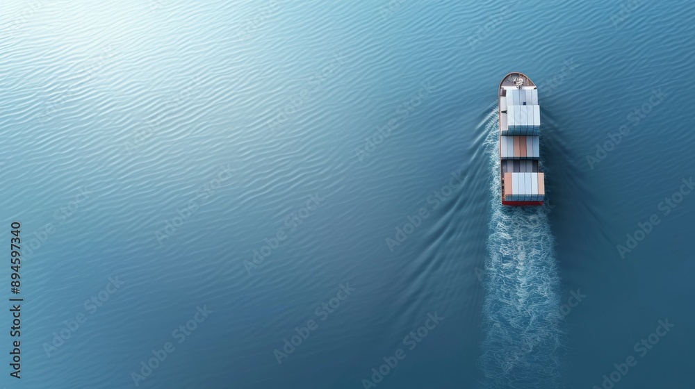 Wall mural high-angle view of cargo ship in sea: minimalist design with realistic textures and tranquil atmosph