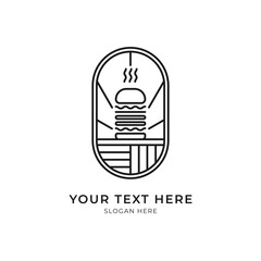 Restaurant logo with line art style. Minimalist line logo. Burger or junk food logo. Food and beverage Business logo.