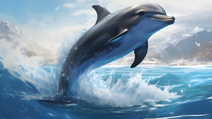 Obraz premium A Bottlenose Dolphin, a highly intelligent marine mammal UHD Wallpaper