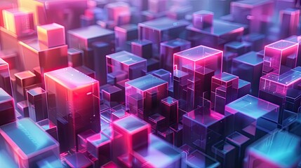 Fototapeta premium Abstract 3D digital, neon shapes, modern tech design