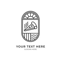 Restaurant logo with line art style. Minimalist line logo. Pizza logo. Food and beverage Business logo.