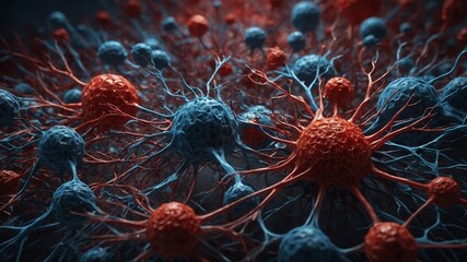 Obraz premium In mesmerizing display of neural connectivity, intricate dendrites, axons weave together, forming complex network. Electric impulses dance across synapses, bridging gaps between brain cells.