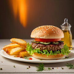 hamburger and fries