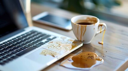 Verschütteter Kaffee auf dem Laptop – Kleines Malheur im Arbeitsalltag