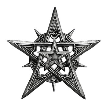 Intricate Isolated Pentagram Symbol with Detailed Design and Spikes.