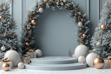 Festive Product Presentation Podium with Holiday Accents