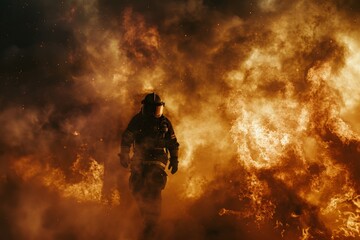 Firefighter In The Middle Of A Blaze.