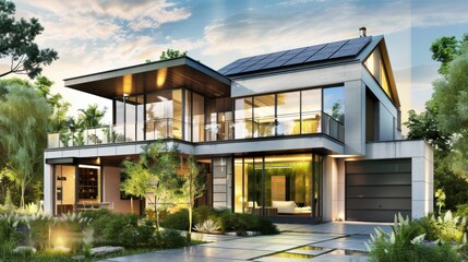 Obraz premium Modern House with Solar Panels