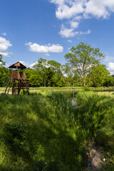 A small observation tower at the Falencia pond, Masovia, central Poland