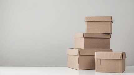 Three Cardboard Boxes on White Table: Packaging and Labeling for Shipping