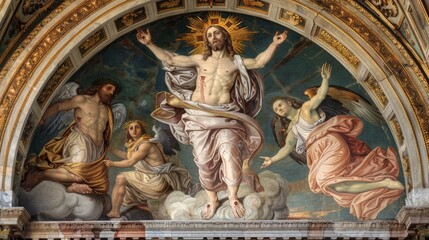 The Resurrection of Jesus fresco in the apse of church Chiesa di Santa Maria della Passione probababyl by Carlo Urbino