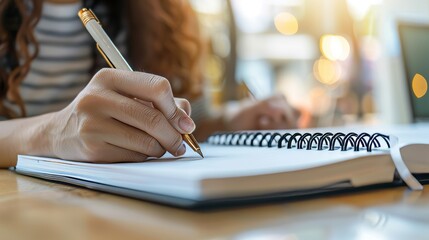 Schreibende Hand im Notizbuch – Kreativer Denkprozess und Organisation