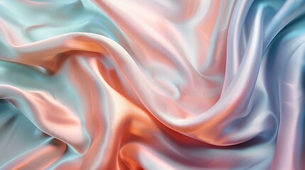 Obraz premium Colorful pastel silk satin background, draped in soft folds and waves, creating an elegant and dreamy atmosphere perfect for creative projects or design visuals of elegance and beauty 