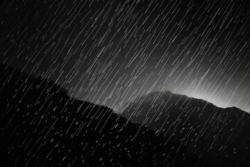 Naklejka premium Black and White Torrential Rain in Mountain Night