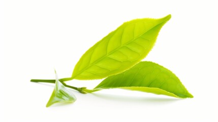 Obraz premium Three Green Tea Leaves on a White Background