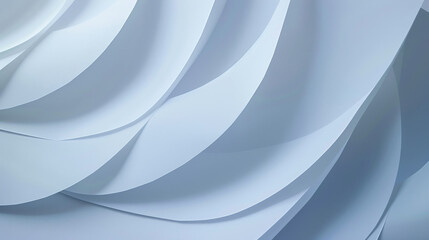 Overlapping white paper sheets create a dynamic, flowing pattern, presenting a modern and minimalistic aesthetic.