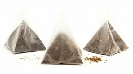 Three Pyramid Tea Bags on a White Surface