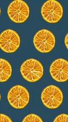 seamless pattern of sliced oranges on a dark blue background