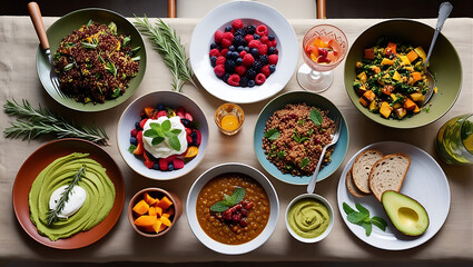 healthy food dishes vegetable salad . Top view