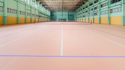 Obraz premium Serene Pastel Badminton Court with Peach Flooring and Soft Lighting