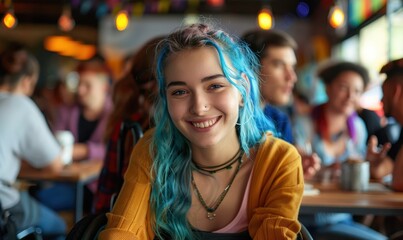 Happy disabled black girl in a wheelchair with carer. Mother caring for handicapped daughter. Inclusion & diversity
