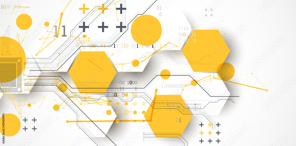 Leinwandbilder abstract circuit board background with hexagons. hi-tech digital technology concept. hand drawn vect
