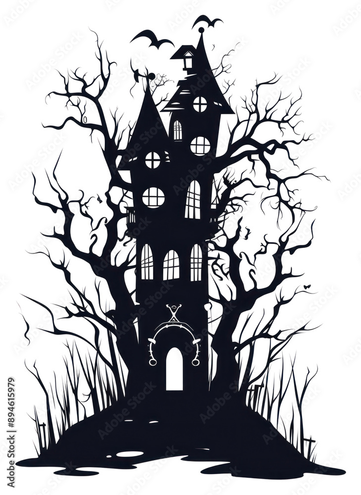 Canvas Prints PNG A witch haunted house architecture silhouette building.