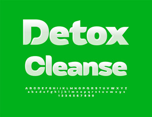 Vector creative flyer Detox Cleanse. Glossy White Font. Stylish Alphabet Letters and Numbers set.	