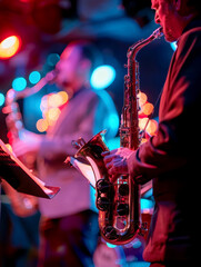 Fototapeta premium jazz band performing on stage at the club. AI generative.