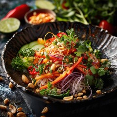 Exotic and Vibrant Thai Inspired Salad with Crunchy Peanuts and Fresh Herbs