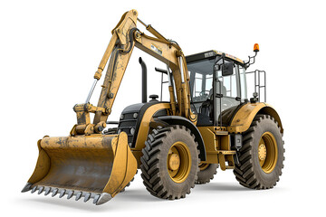 Isolated on white of a yellow tractor working. Generative AI.
