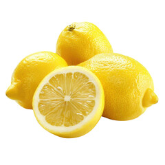 A lemon is cut in half and is surrounded by other lemons