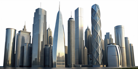 Futuristic Skyscraper Urban Skyline Abstract Cityscape Modern Architectural Design Transparent Metropolis Business Concept
