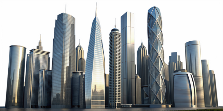 Futuristic Skyscraper Urban Skyline Abstract Cityscape Modern Architectural Design Transparent Metropolis Business Concept