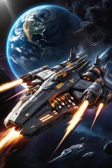 spaceship in the sky ai generated ,space ship