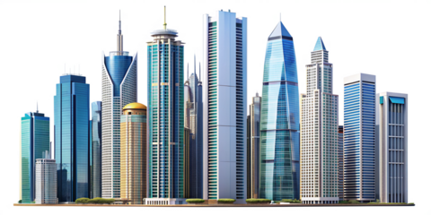 Futuristic Skyscraper Urban Skyline Abstract Cityscape Modern Architectural Design Transparent Metropolis Business Concept